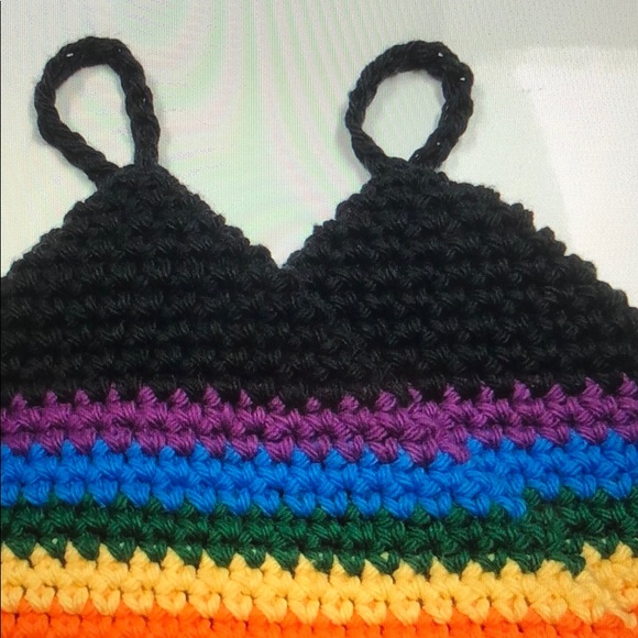 Rainbow cotton potholders hand crochet set of 2 - Picture 3 of 3